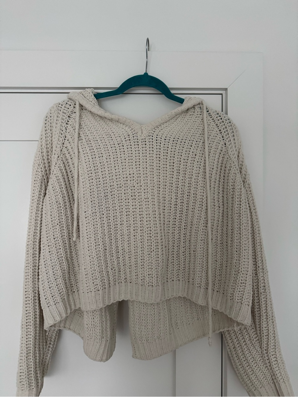 Cream Loose-Knit Hoodie